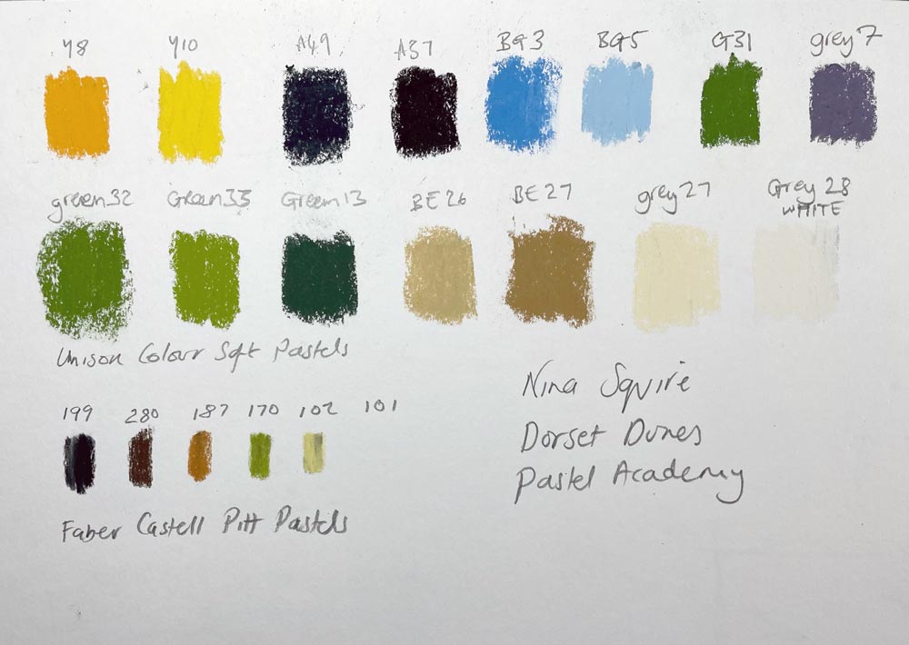 Colours used in Nina's Dorset Dunes course.