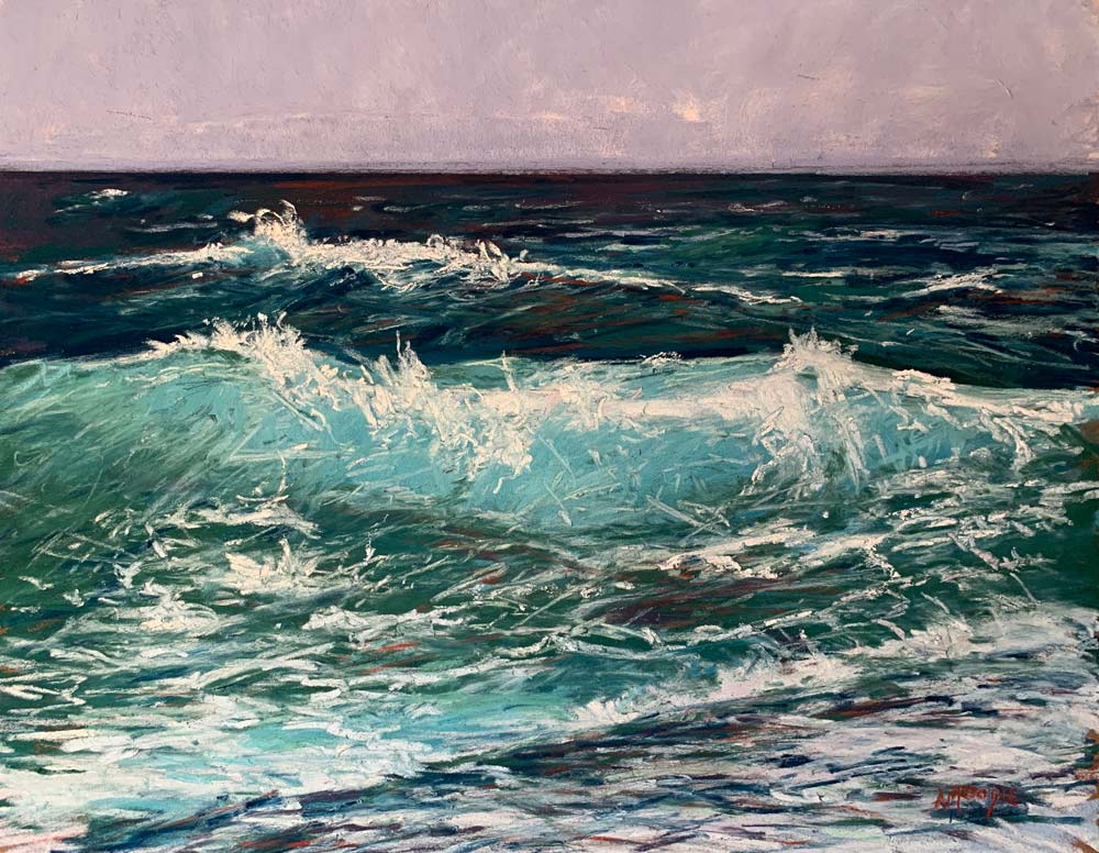 Crashing Waves pastel artwork by Andrew Moodie.